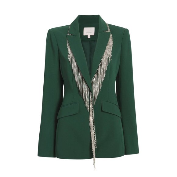 NWT Cinq à Sept Cheyenne Crepe  Blazer Jacket Rhinestone Embellished Fringe Sz 2 - Picture 2 of 9